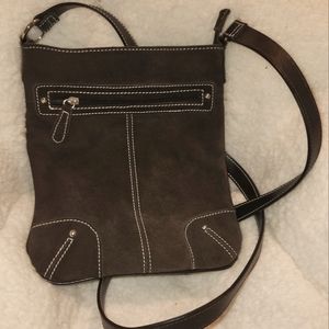 Brown Suede Black Rivet crossbody bag